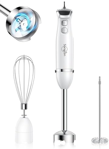 Sangcon Immersion Blender Handheld, 3-in-1 Hand Blender Electric, 400W Handheld Blender, Stainless Steel Blade Stick Blender with Whisk, Milk Frother Attachments - Red