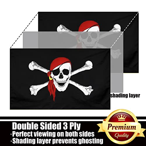 Pirate Jolly Roger Bandana Flag 3x5 Outdoor Double Sided 3 Ply-Vivid Color Clear Pattern Reinforcement Sewing Durable Polyester with 2 Brass Grommets