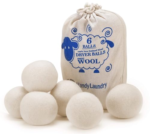 Handy Laundry Wool Dryer Balls - Natural Fabric Softener, Reusable, Reduces Clothing Wrinkles and Saves Drying Time, Better Alternative to Plastic Balls and Liquid Softener (Pack of 6)