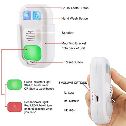 HONWELL Musical Timer for Kids Battery Powered 2 Minute Toothbrush Timer and 20 Seconds Bathroom Hand Wash Timer with LED Color Light, 3 Volume Options Musical Timer for Children Training Coach