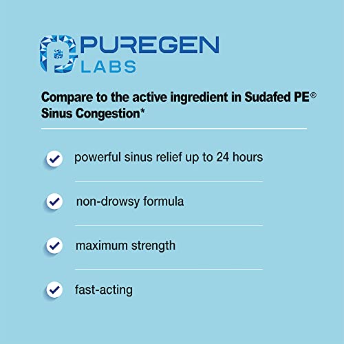 Puregen Labs Nasal Decongestant PE 100 Tablets | Phenylephrine HCl 10 mg Tablets | Maximum Strength | Non Drowsy Nasal & Sinus Congestion Relief Due to Cold or Allergies (1)