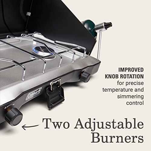 Coleman Triton 2-Burner Propane Camping Stove, Portable Camping Grill/Stove with Adjustable Burners, Wind Guards, 22,000 Total BTUs of Power