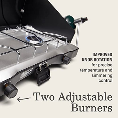 Coleman Triton 2-Burner Propane Camping Stove, Portable Camping Grill/Stove with Adjustable Burners, Wind Guards, 22,000 Total BTUs of Power