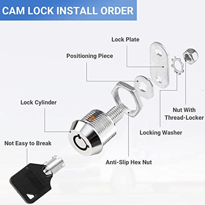 Cam Lock RV Storage Locks Keyed Alike, 5/8" Fits on 3/8" Max Door Thickness, RV Locks for Compartment Door, Camper, Trailer, Cabinet Locks with Keys (5/8 Inch 2Pack)