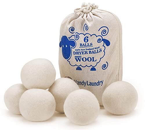 Handy Laundry Wool Dryer Balls - Natural Fabric Softener, Reusable, Reduces Clothing Wrinkles and Saves Drying Time, Better Alternative to Plastic Balls and Liquid Softener (Pack of 6)