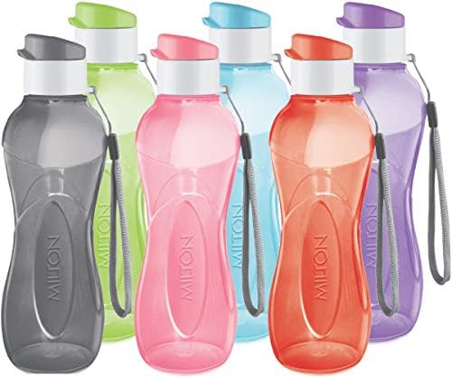 MILTON Water Bottle Kids Reusable Leakproof 12 Oz Plastic Wide Mouth Large Big Drink Bottle BPA & Leak Free with Handle Strap Carrier for Cycling Camping Hiking Gym Yoga