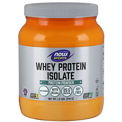 NOW Foods Sports Nutrition, Whey Protein Isolate, 25 g With BCAAs, Unflavored Powder, 1.2-Pound