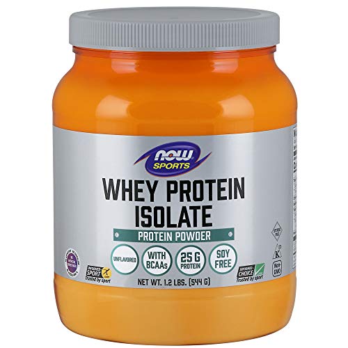 NOW Foods Sports Nutrition, Whey Protein Isolate, 25 g With BCAAs, Unflavored Powder, 1.2-Pound