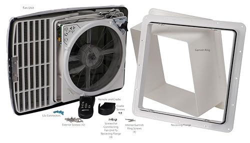 MAXXAIR Maxxfan Deluxe Vent, Fan and Vent Cover All in One - Powerful 10-Speed Reversible Fan with Thermostat, Built-in Rain Cover, Remote Control, Intake & Exhaust Fan, Smoke (00-07500K)