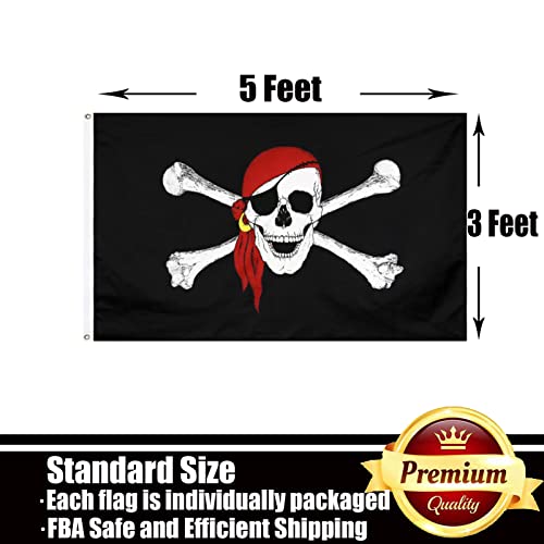 Pirate Jolly Roger Bandana Flag 3x5 Outdoor Double Sided 3 Ply-Vivid Color Clear Pattern Reinforcement Sewing Durable Polyester with 2 Brass Grommets