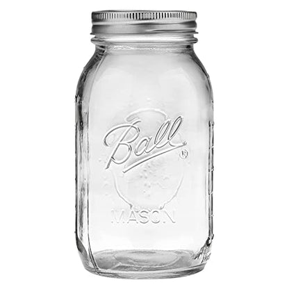 Ball Wide Mouth Glass Mason Jars with Lids and Bands, Used for Canning, Pickling, Juice, Jam, Jelly, Quart Size 32 Ounce (Pack of 6)