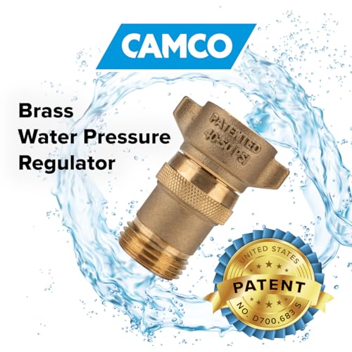 Camco Brass Marine / RV Water Pressure Regulator – Protects RV Kitchen Small Appliances, Plumbing & Hoses – Reduces RV Water Pressure to Safe & Consistent 40-50 PSI – Drinking Water Safe (40055)