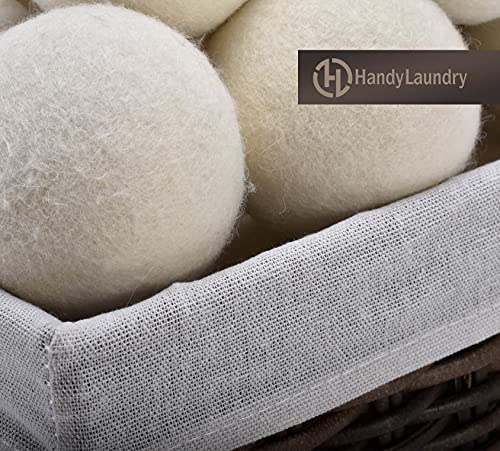 Handy Laundry Wool Dryer Balls - Natural Fabric Softener, Reusable, Reduces Clothing Wrinkles and Saves Drying Time, Better Alternative to Plastic Balls and Liquid Softener (Pack of 6)