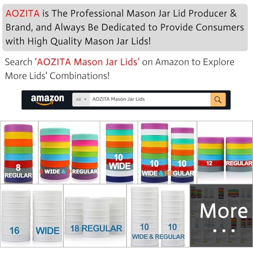 AOZITA [16 Pack] Colored Plastic Mason Jar Lids Fits Ball, Kerr & More - 8 Wide Mouth & 8 Regular Mouth - Storage Caps for Canning Jars, Dishwasher Safe & Food Grade & Leakproof