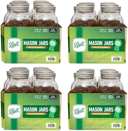 Ball Wide Mouth Glass Mason Jars with Lids and Bands, Used for Canning, Pickling, Juice, Jam, Jelly, Quart Size 32 Ounce (Pack of 6)