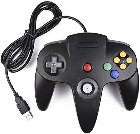 Classic N64 Controller, SAFFUN N64 Wired USB PC Game pad Joystick, N64 Bit USB Wired Game Stick Joy pad Controller for Windows PC MAC Linux Raspberry Pi 3 Genesis Higan (Black)