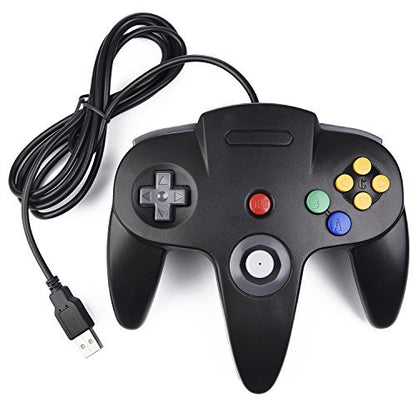 Classic N64 Controller, SAFFUN N64 Wired USB PC Game pad Joystick, N64 Bit USB Wired Game Stick Joy pad Controller for Windows PC MAC Linux Raspberry Pi 3 Genesis Higan (Black)