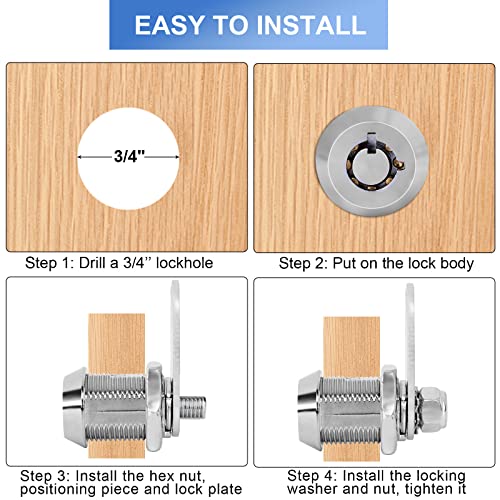 Cam Lock RV Storage Locks Keyed Alike, 5/8" Fits on 3/8" Max Door Thickness, RV Locks for Compartment Door, Camper, Trailer, Cabinet Locks with Keys (5/8 Inch 2Pack)