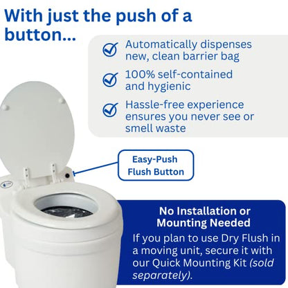 Dry Flush Toilet - Waterless, Portable, Self Contained. Great for Tiny Homes, Vans, Boats, Camping, RVs and Off Grid