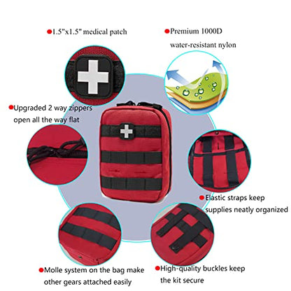 Carlebben EMT Pouch MOLLE Ifak Pouch Tactical MOLLE Medical First Aid Kit Utility Pouch (with Medical Supplies Red)