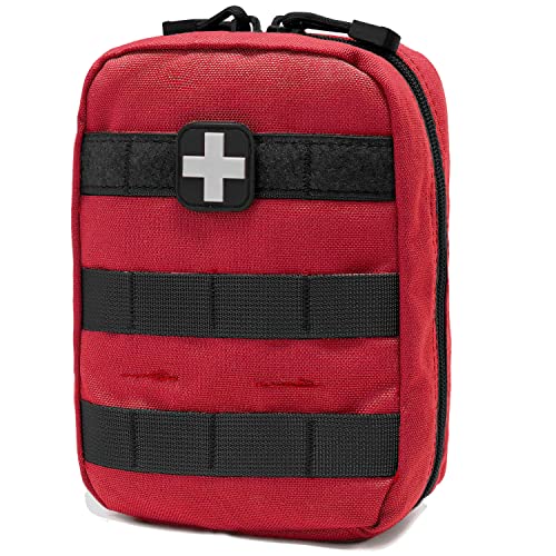 Carlebben EMT Pouch MOLLE Ifak Pouch Tactical MOLLE Medical First Aid Kit Utility Pouch (with Medical Supplies Red)