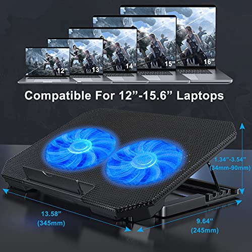 Laptop Cooling Pad with Adjustable Height Two 5.1 Inches Fan 2 USB Ports Suitable for 12"-15.6" Laptops（Black）