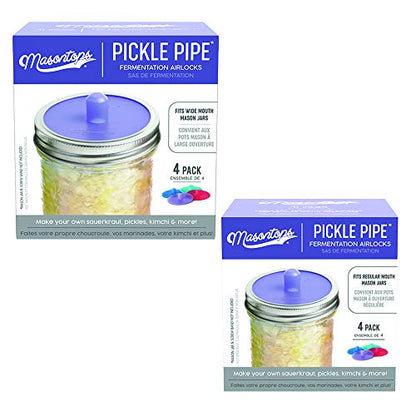 Masontops Pickle Pipes - Airlock Fermentation Lids - Wide/Small Combo Sauerkraut & Pickle Kit - Fermentation Jar Not Included