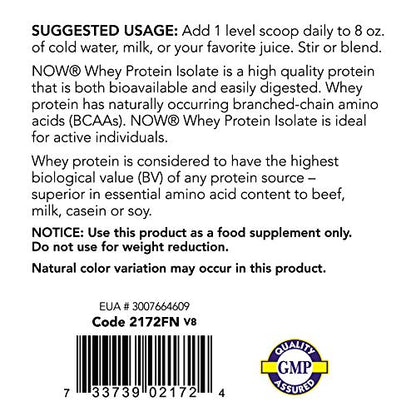 NOW Foods Sports Nutrition, Whey Protein Isolate, 25 g With BCAAs, Unflavored Powder, 1.2-Pound