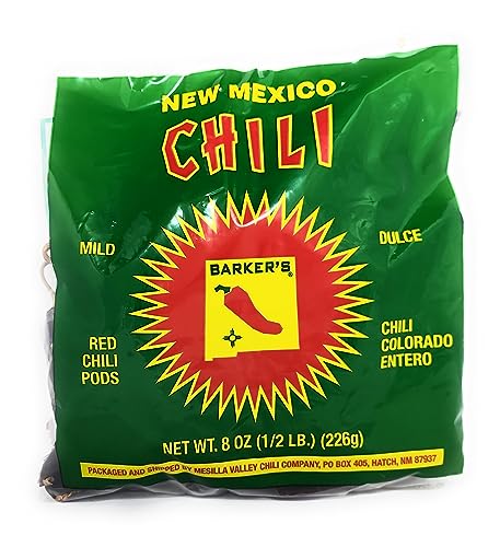 Barker's Dried Red Chili Pods, 8 Ounces - Mild - Grown in World Famous Chili Region Hatch, NM - No Preservatives, USA Product!