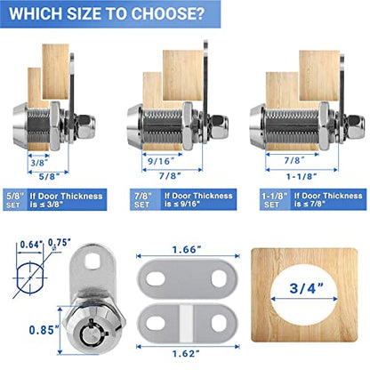 Cam Lock RV Storage Locks Keyed Alike, 5/8" Fits on 3/8" Max Door Thickness, RV Locks for Compartment Door, Camper, Trailer, Cabinet Locks with Keys (5/8 Inch 2Pack)