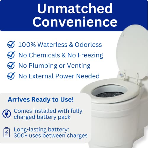 Dry Flush Toilet - Waterless, Portable, Self Contained. Great for Tiny Homes, Vans, Boats, Camping, RVs and Off Grid