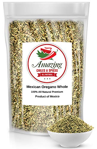 Dried Mexican Oregano (5 oz) – Fresh and Fragrant - Dried Whole Leaves – Use in Mexican Recipes like Pasole, Stews, Salsa, Meats, Enchiladas. Resealable Bag. By Amazing Chiles and Spices.