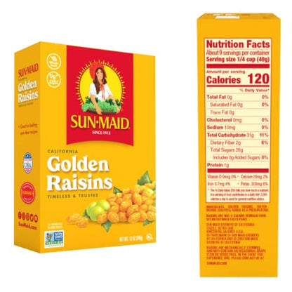 Sun-Maid California Golden Raisins - 12 oz Sharing-Size Box - Dried Fruit Snack for Lunches, Snacks, and Natural Sweeteners