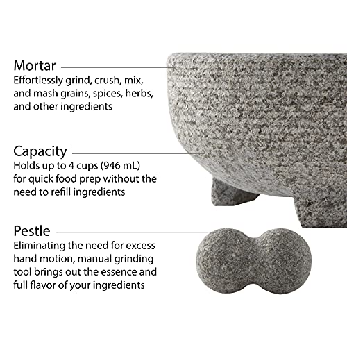 Vasconia 4-Cup Granite Molcajete Mortar and Pestle, Gray