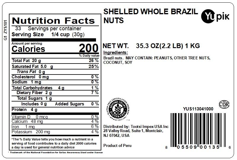 Yupik Raw Shelled Whole Brazil Nuts, 2.2 lbs., Pack of 1