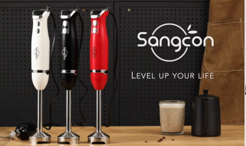 Sangcon Immersion Blender Handheld, 3-in-1 Hand Blender Electric, 400W Handheld Blender, Stainless Steel Blade Stick Blender with Whisk, Milk Frother Attachments - Red